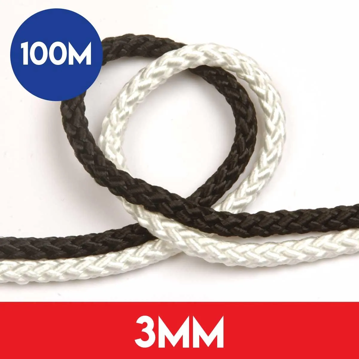100m of 3mm 8 Plait Standard Polyester Rope
