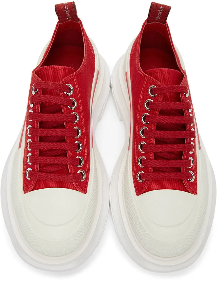 Alexander McQueen Red Tread Slick Platform Low Sneakers