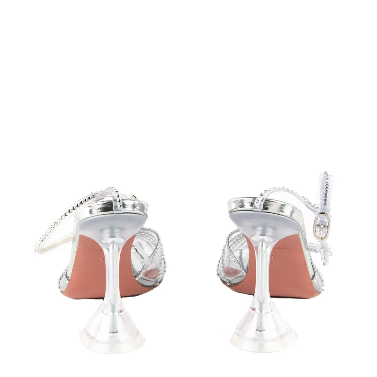 Amina Muaddi Clear PVC Crystal Embellished T-Bar Pumps Size US 6 | EU 36