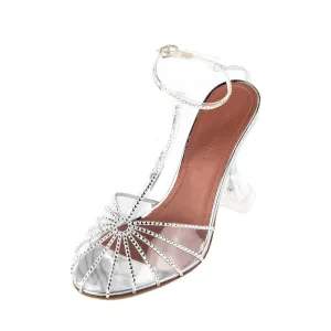 Amina Muaddi Clear PVC Crystal Embellished T-Bar Pumps Size US 6 | EU 36