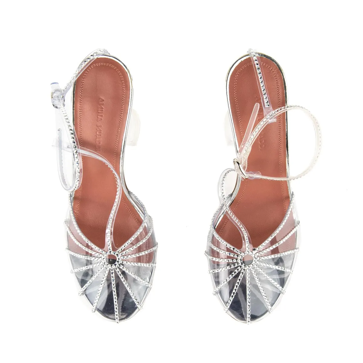 Amina Muaddi Clear PVC Crystal Embellished T-Bar Pumps Size US 6 | EU 36