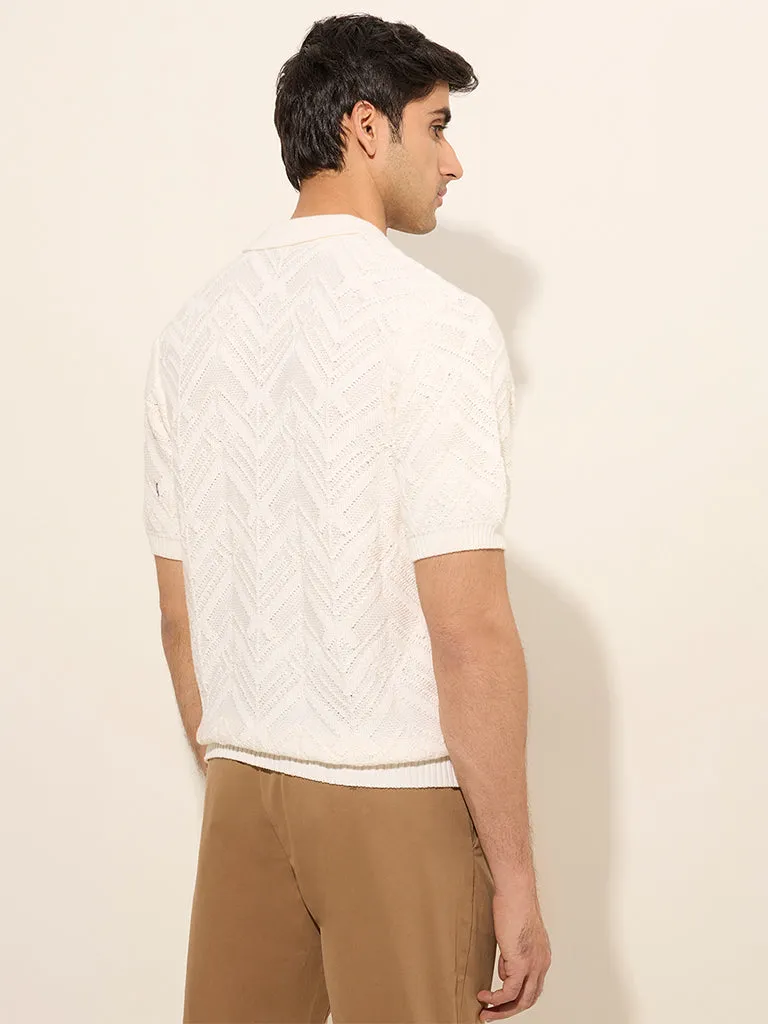 Ascot Off-White Chevron-Textured Relaxed-Fit Cotton-Blend T-Shirt
