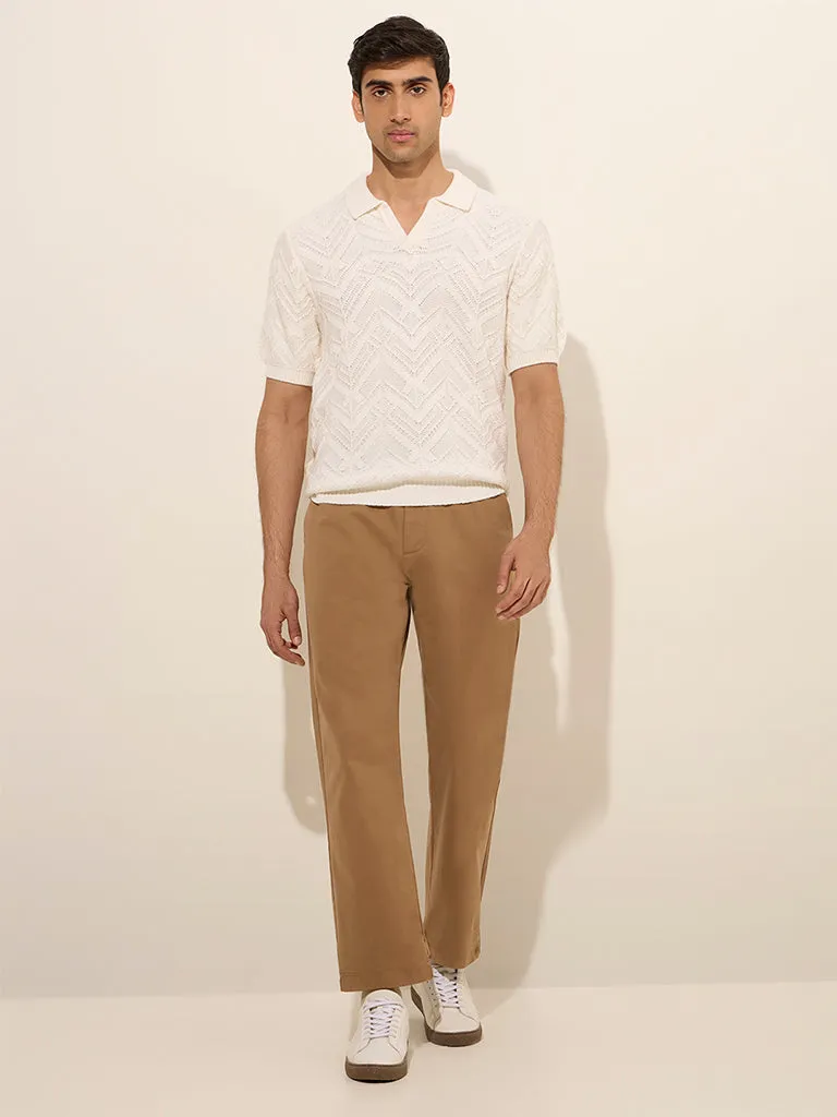 Ascot Off-White Chevron-Textured Relaxed-Fit Cotton-Blend T-Shirt