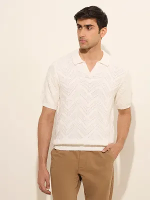 Ascot Off-White Chevron-Textured Relaxed-Fit Cotton-Blend T-Shirt