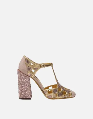 Block-Heel Crystal Embellished Pumps