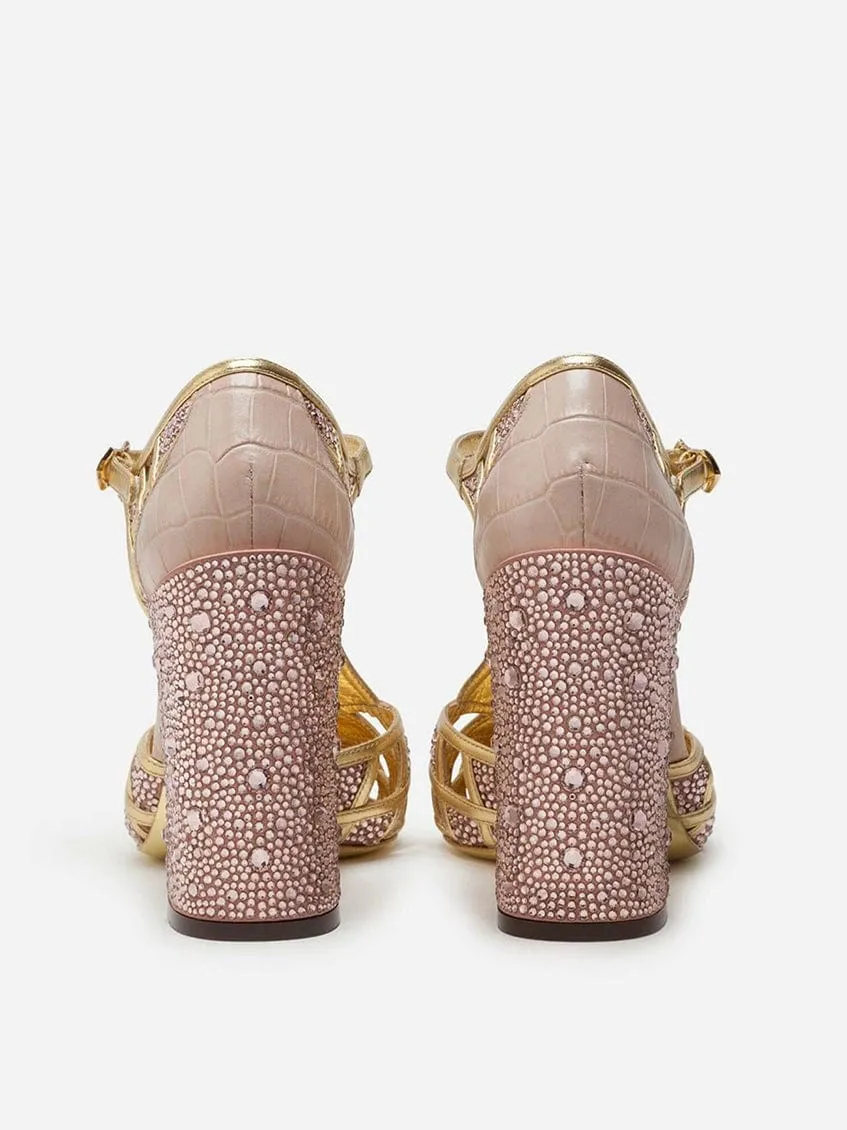 Block-Heel Crystal Embellished Pumps