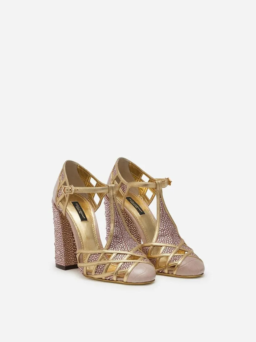 Block-Heel Crystal Embellished Pumps