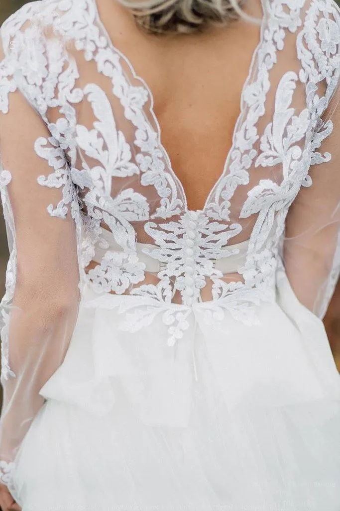 Boho A-line Wedding Dress V Back Lace Bridal Gown Separates Wedding Dress TN247