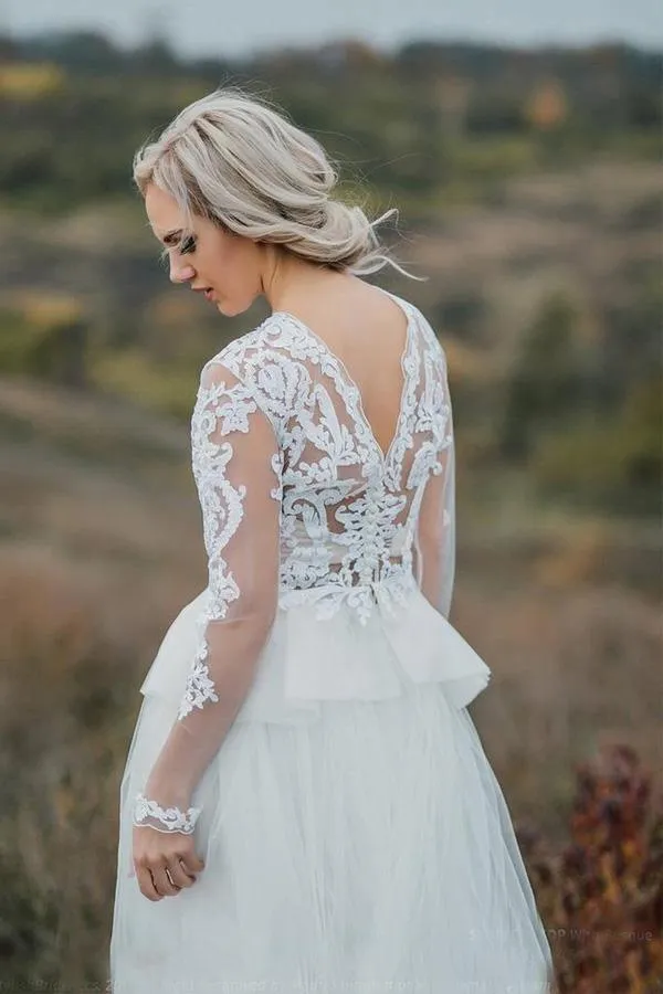 Boho A-line Wedding Dress V Back Lace Bridal Gown Separates Wedding Dress TN247