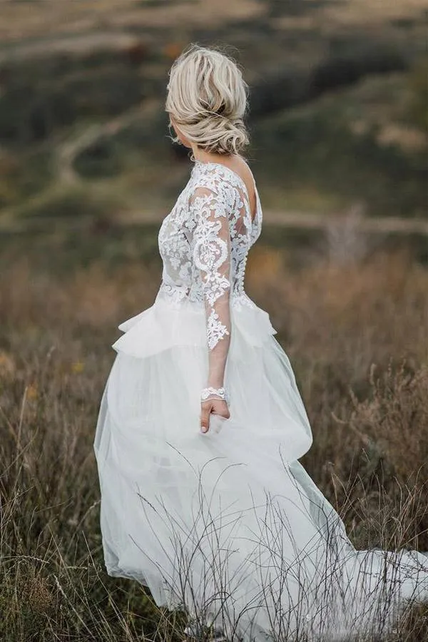Boho A-line Wedding Dress V Back Lace Bridal Gown Separates Wedding Dress TN247
