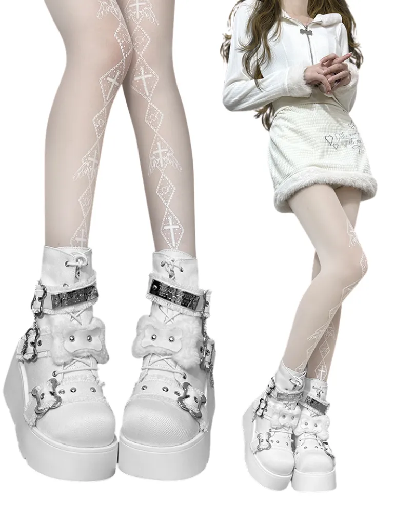 Bone Short Denim Toe Round Small Boots Platform