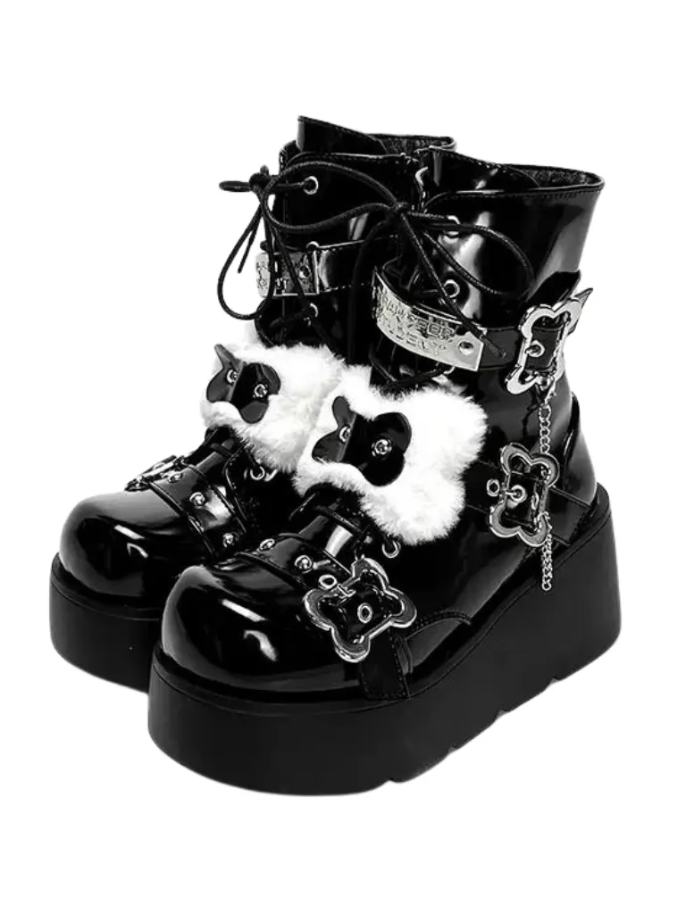 Bone Short Denim Toe Round Small Boots Platform