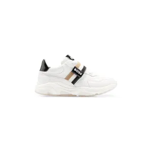 BOSS KIDSLEATHER TRAINERS WITH STRIPES AND LOGOS