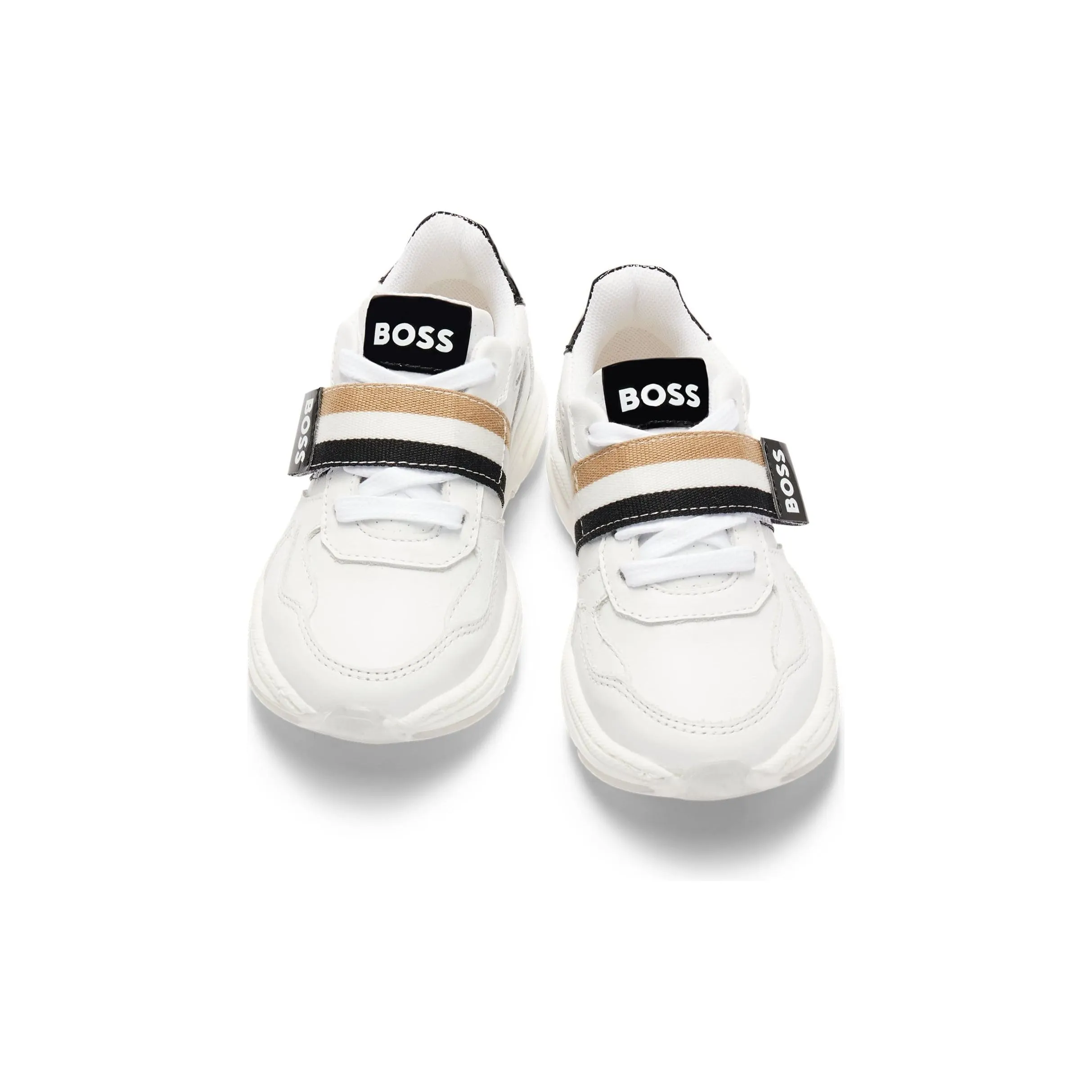 BOSS KIDSLEATHER TRAINERS WITH STRIPES AND LOGOS