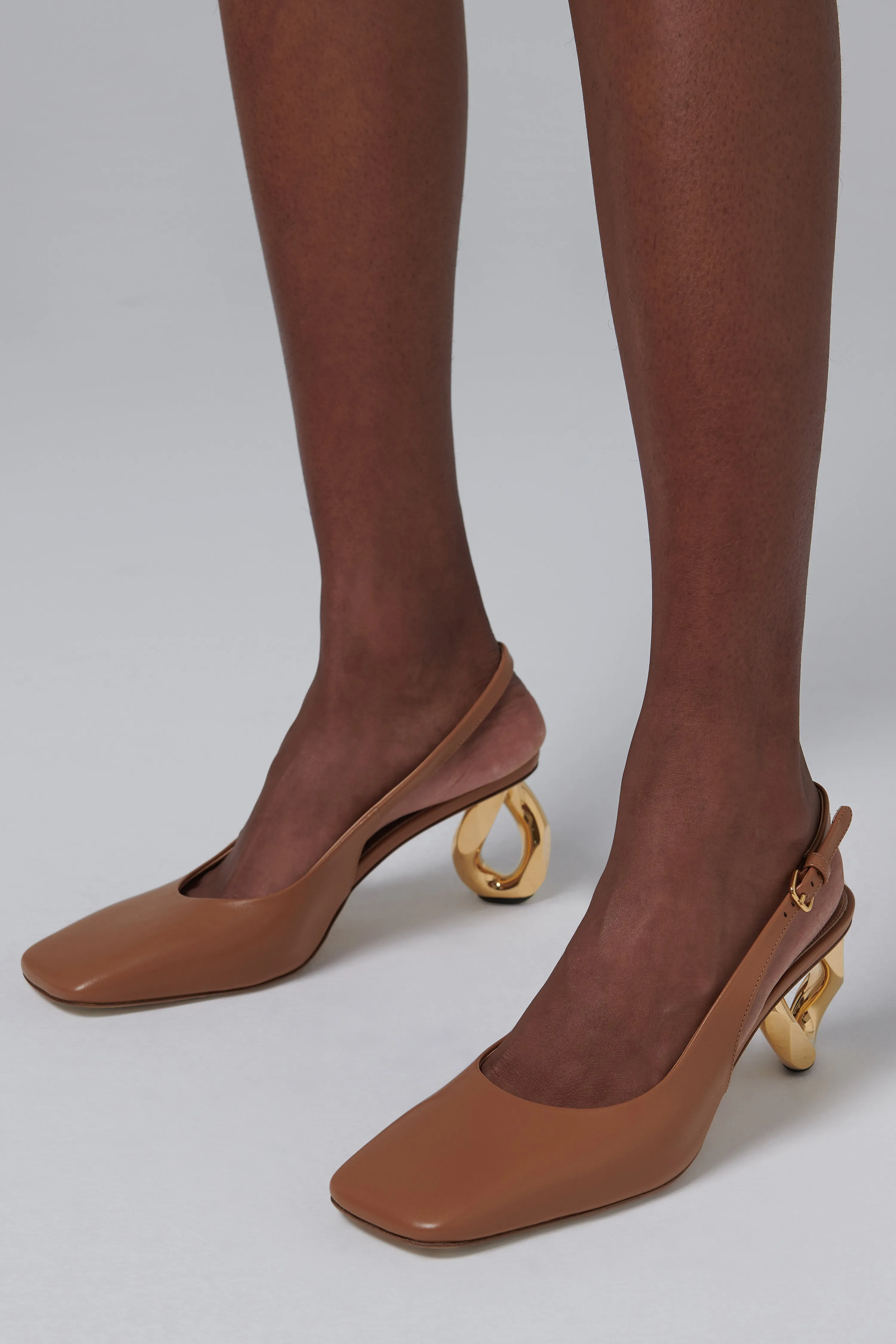 Brown 80 Chain Heel Pumps