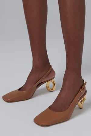 Brown 80 Chain Heel Pumps