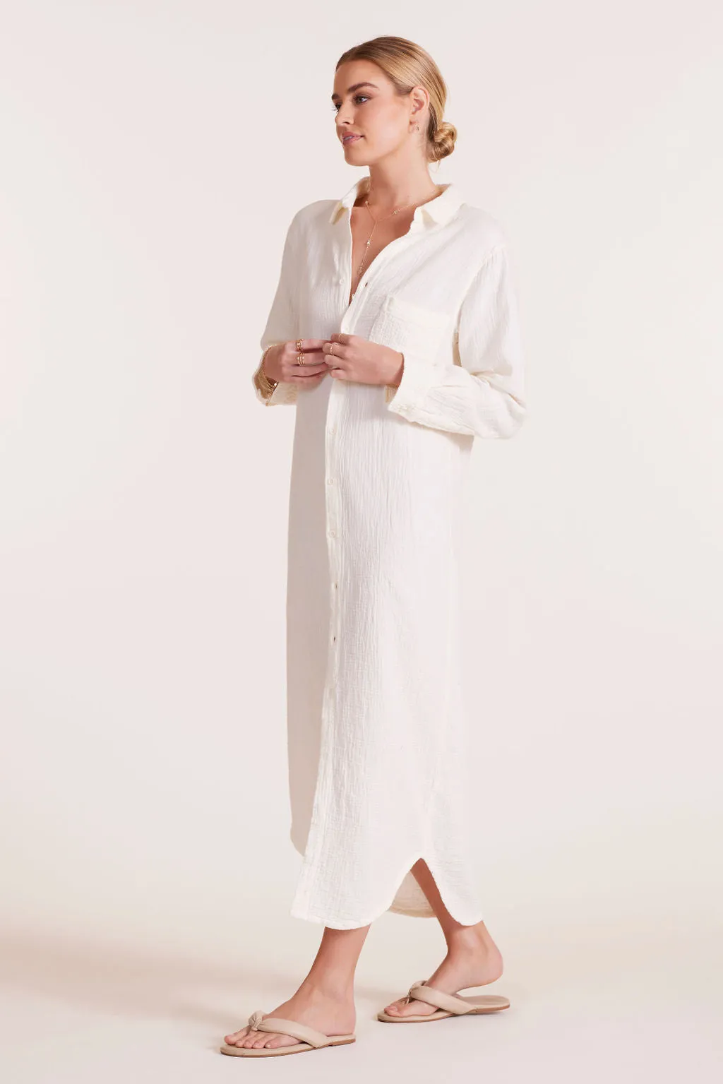 BUTTON FRONT MAXI SHIRT DRESS