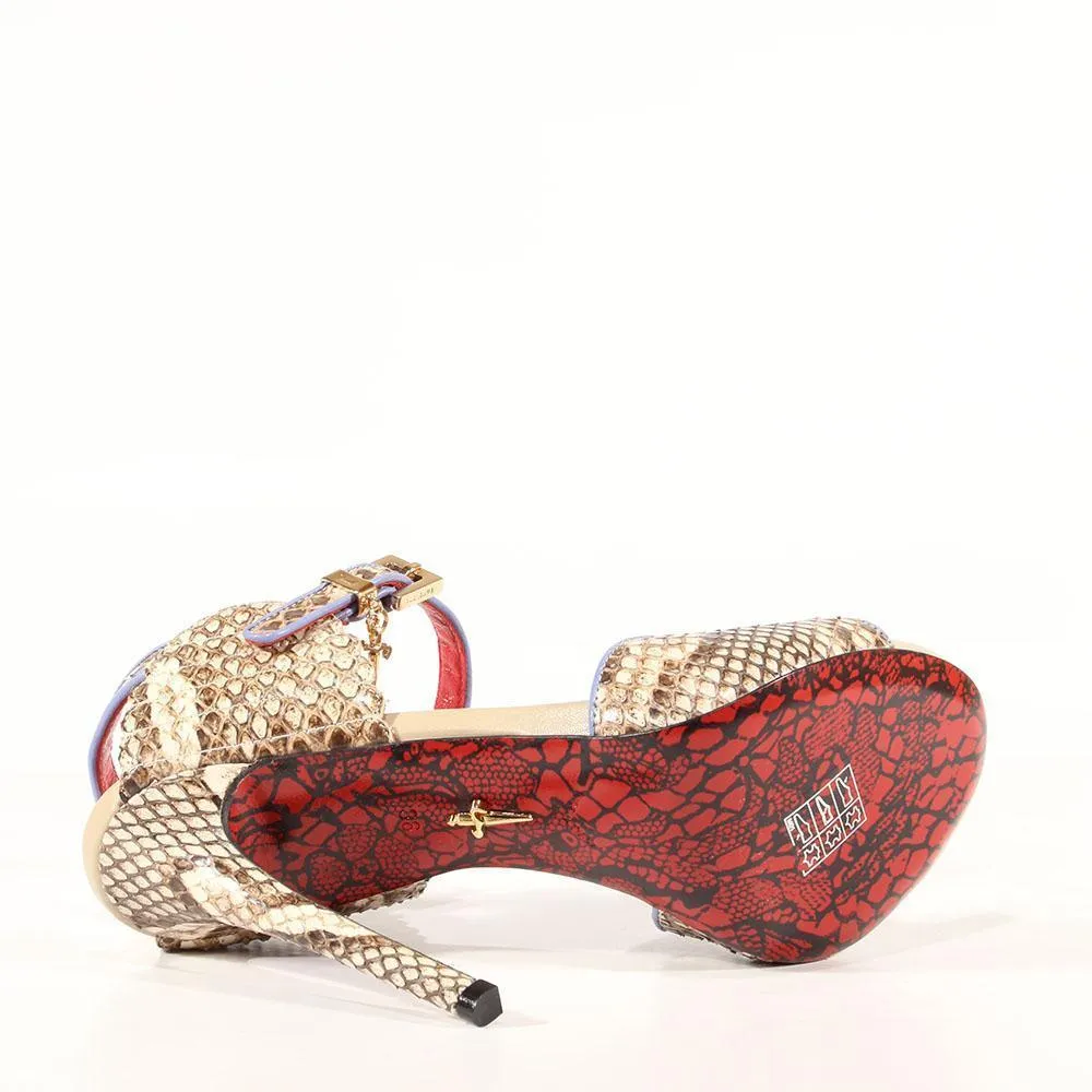 Cesare Paciotti Women's Shoes Beige & Blue Exotic Snake-Skin / Calf-Skin Leather High-Heel Sandals (CPW3037)