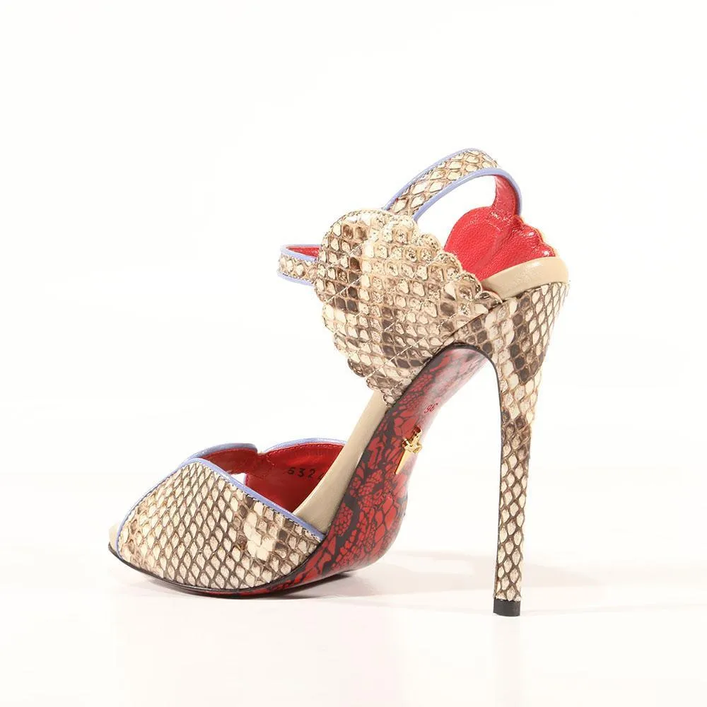 Cesare Paciotti Women's Shoes Beige & Blue Exotic Snake-Skin / Calf-Skin Leather High-Heel Sandals (CPW3037)