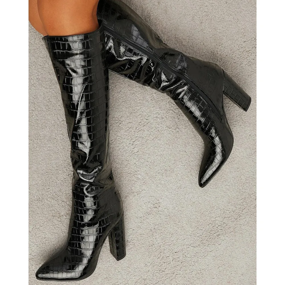 Chic Print Knee High Boots
