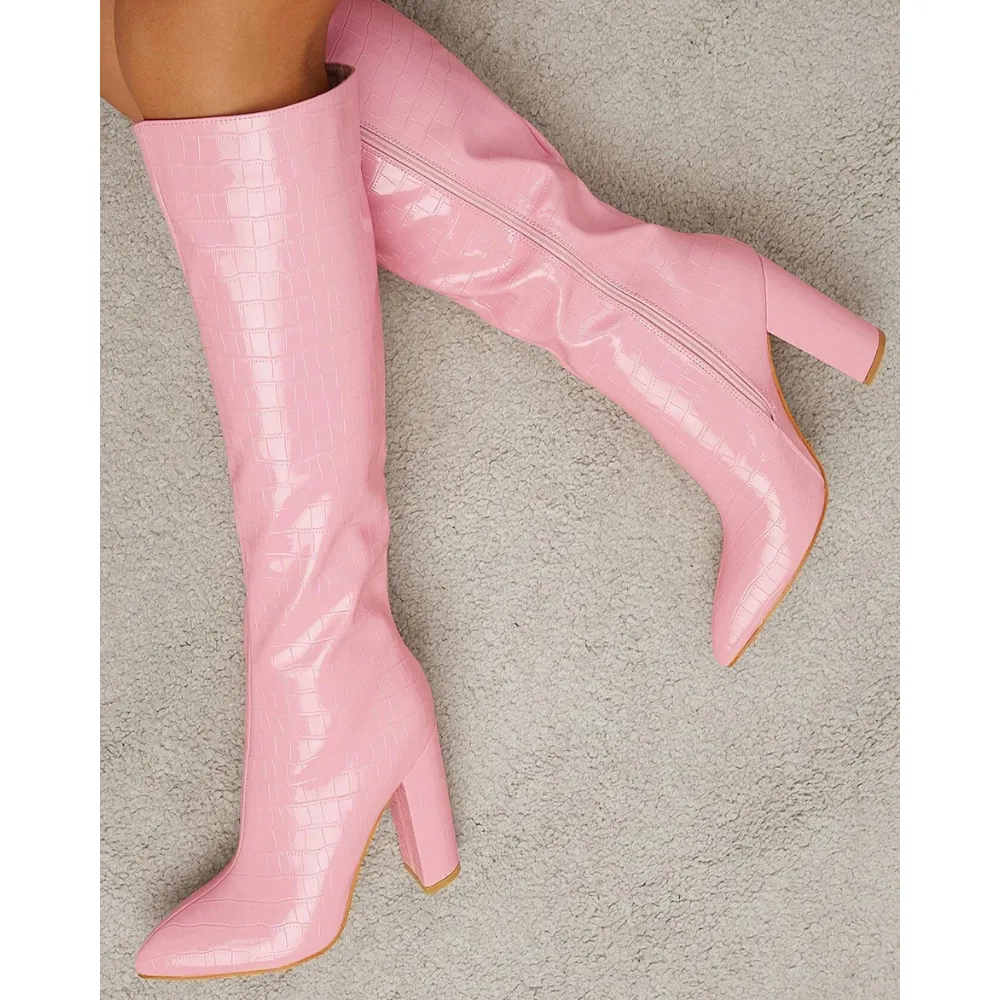 Chic Print Knee High Boots