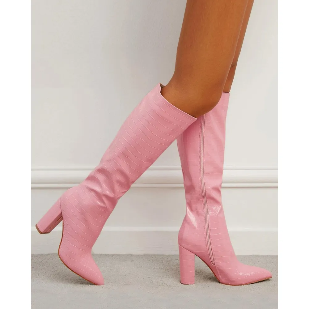Chic Print Knee High Boots