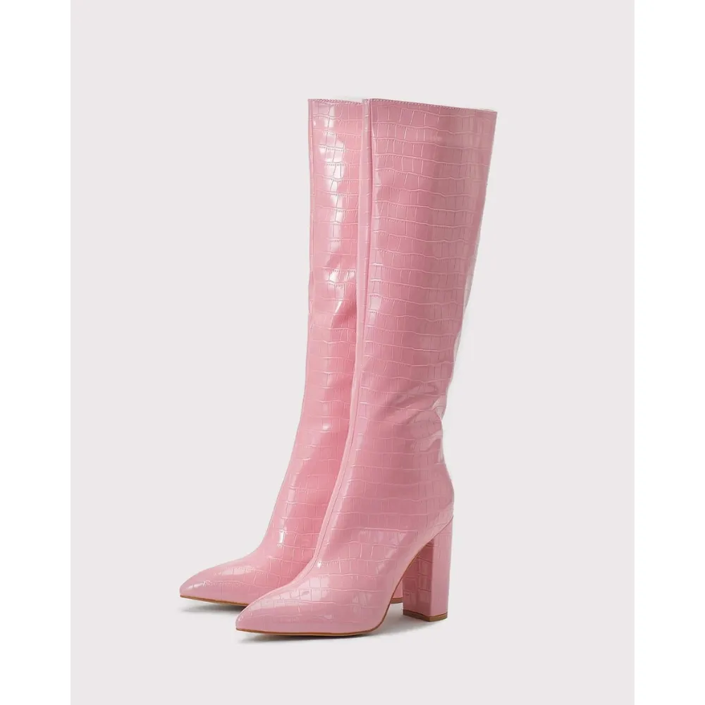 Chic Print Knee High Boots