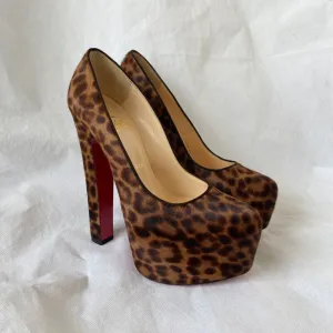 Christian Louboutin Brown Leopard Print Calf Hair Bianca Platform Pumps, women's 36