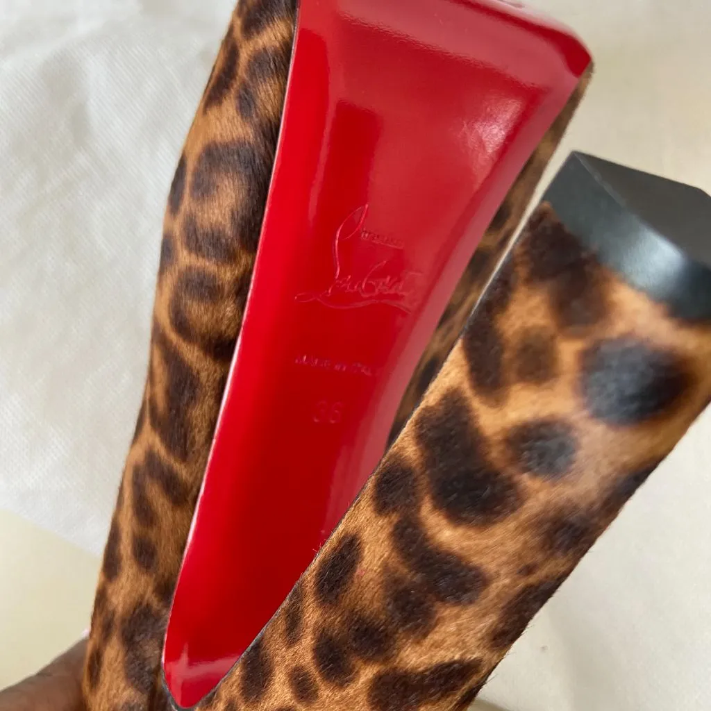 Christian Louboutin Brown Leopard Print Calf Hair Bianca Platform Pumps, women's 36
