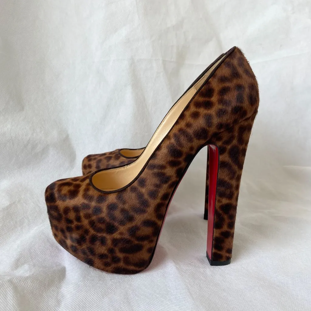 Christian Louboutin Brown Leopard Print Calf Hair Bianca Platform Pumps, women's 36
