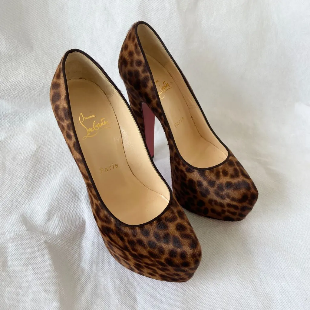 Christian Louboutin Brown Leopard Print Calf Hair Bianca Platform Pumps, women's 36