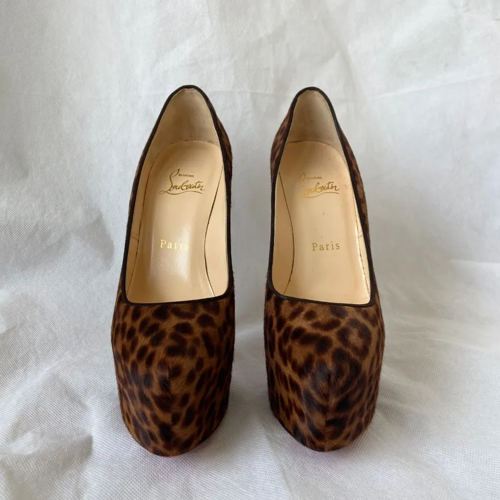 Christian Louboutin Brown Leopard Print Calf Hair Bianca Platform Pumps, women's 36