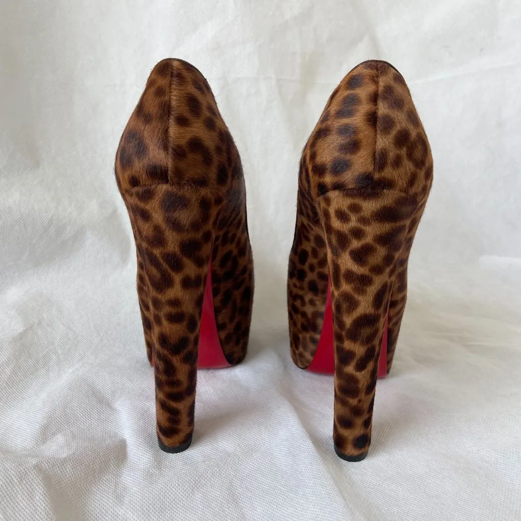 Christian Louboutin Brown Leopard Print Calf Hair Bianca Platform Pumps, women's 36