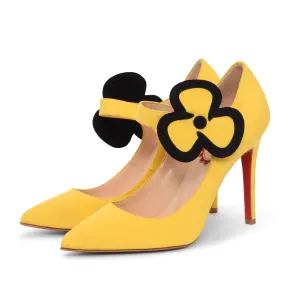Christian Louboutin Yellow Satin Pensee Mary Jane Pumps 37