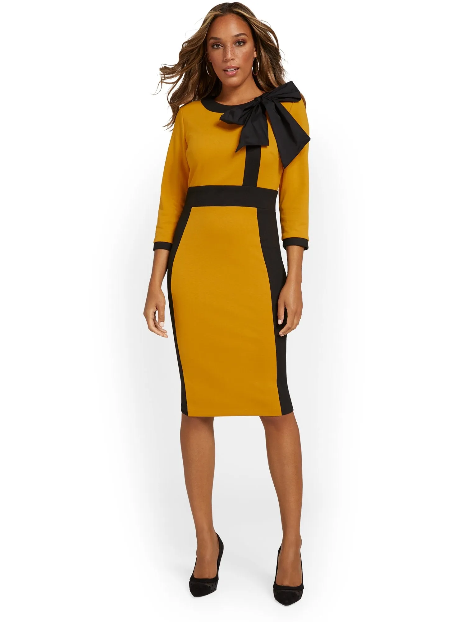 Contrast-Trim Bow-Front Sheath Dress - Superflex