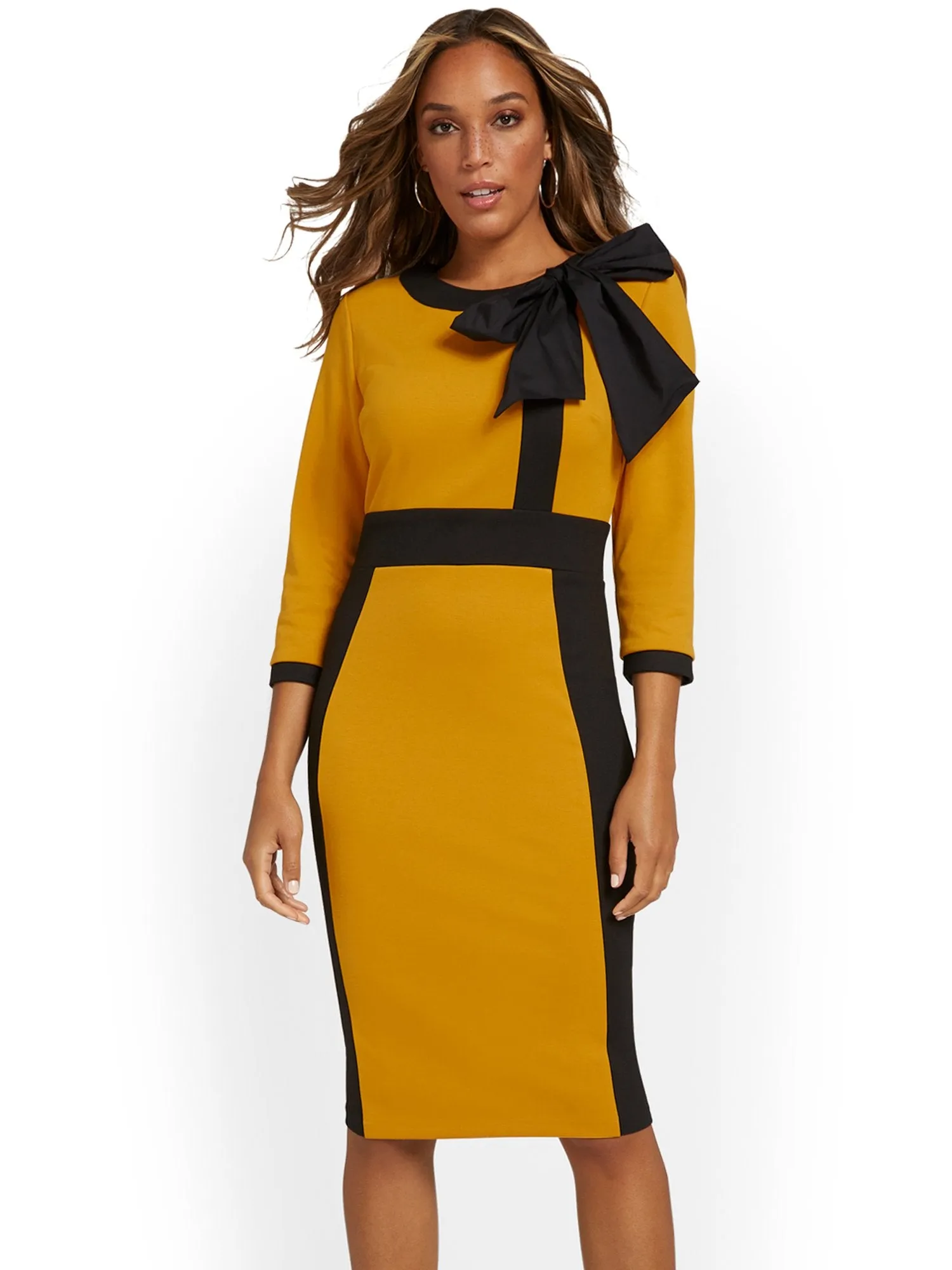 Contrast-Trim Bow-Front Sheath Dress - Superflex