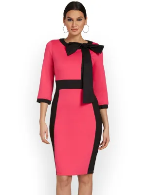 Contrast-Trim Bow-Front Sheath Dress - Superflex