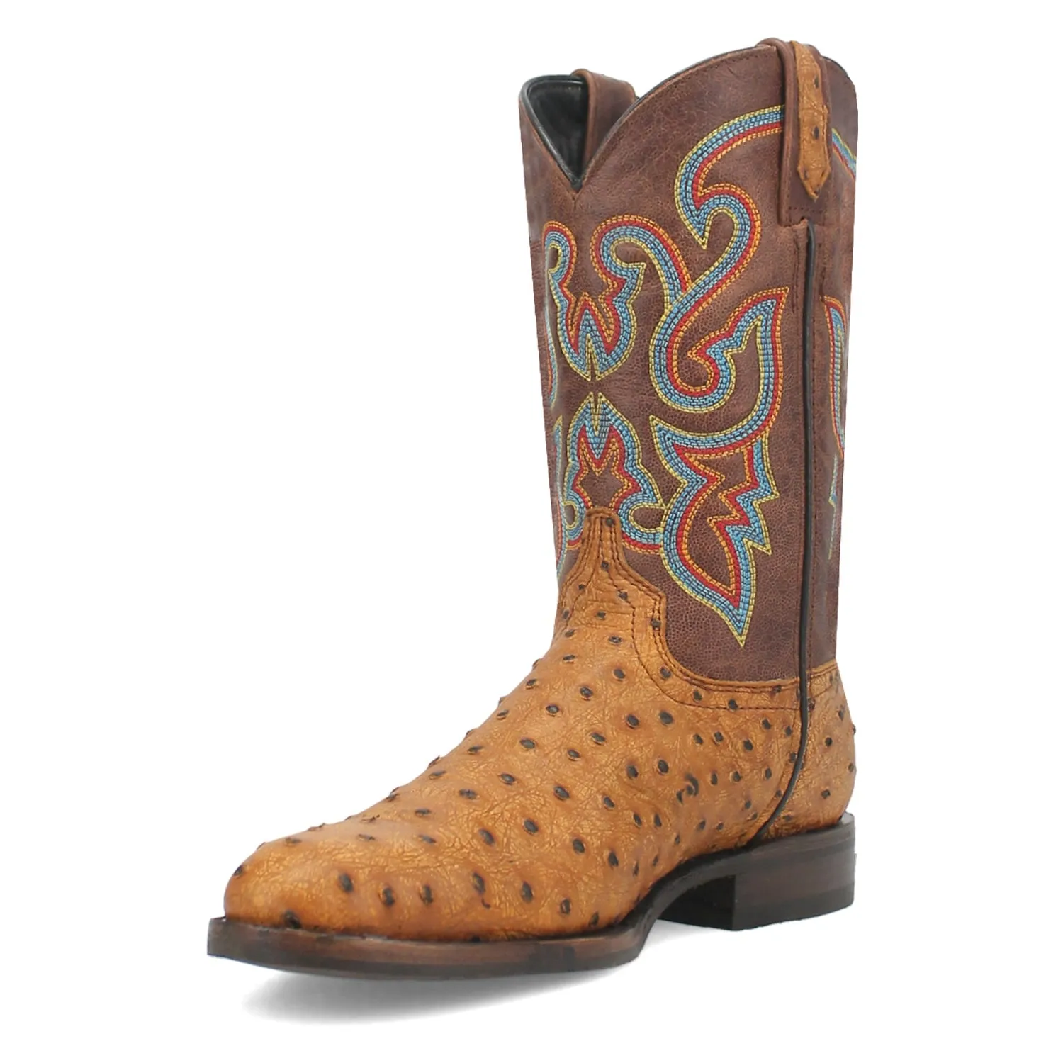 Dingo Mens Ranger Tan Leather Ostrich Print Cowboy Boots