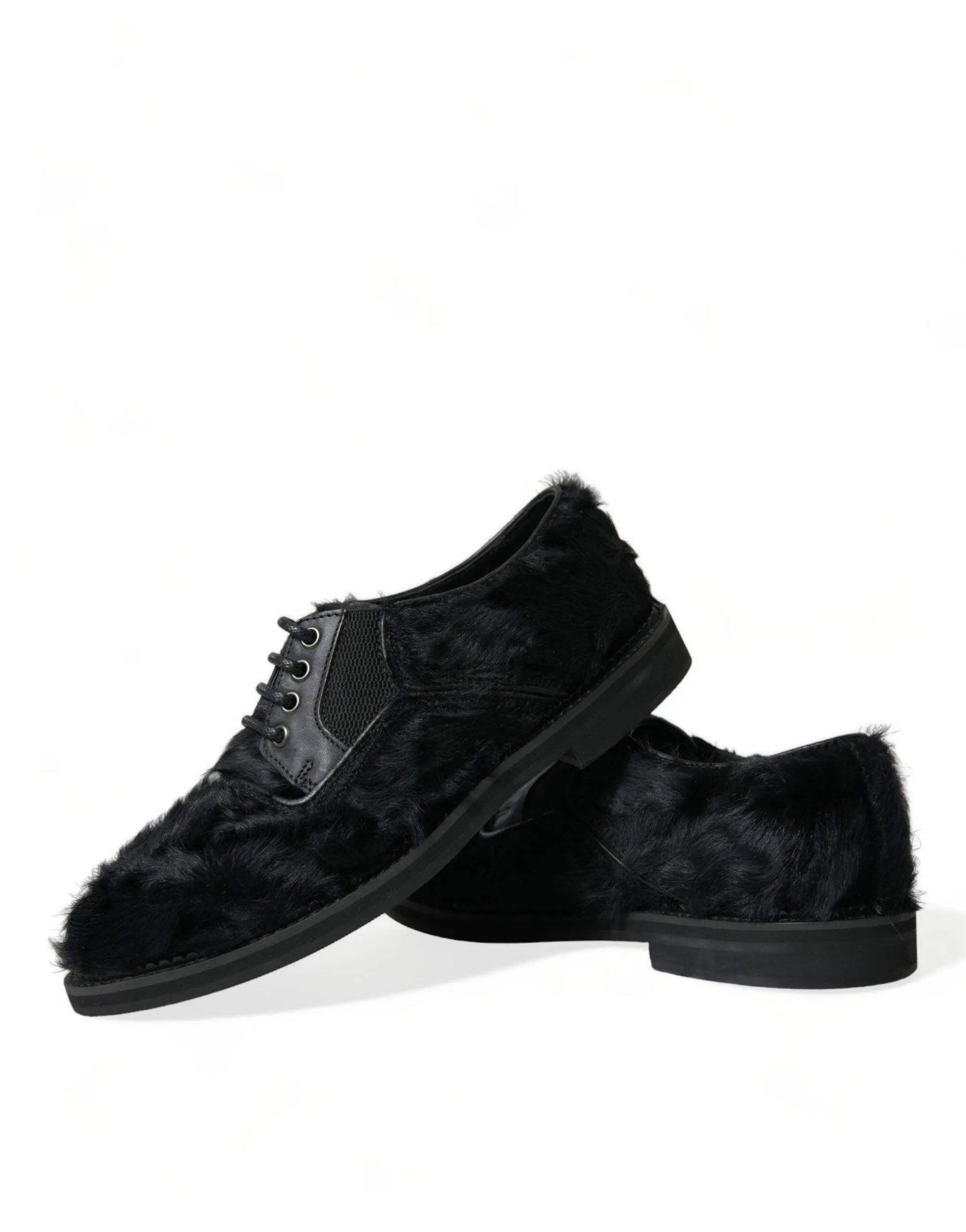 Dolce & Gabbana Elegant Black Fur Derby Dress Sko for Herre
