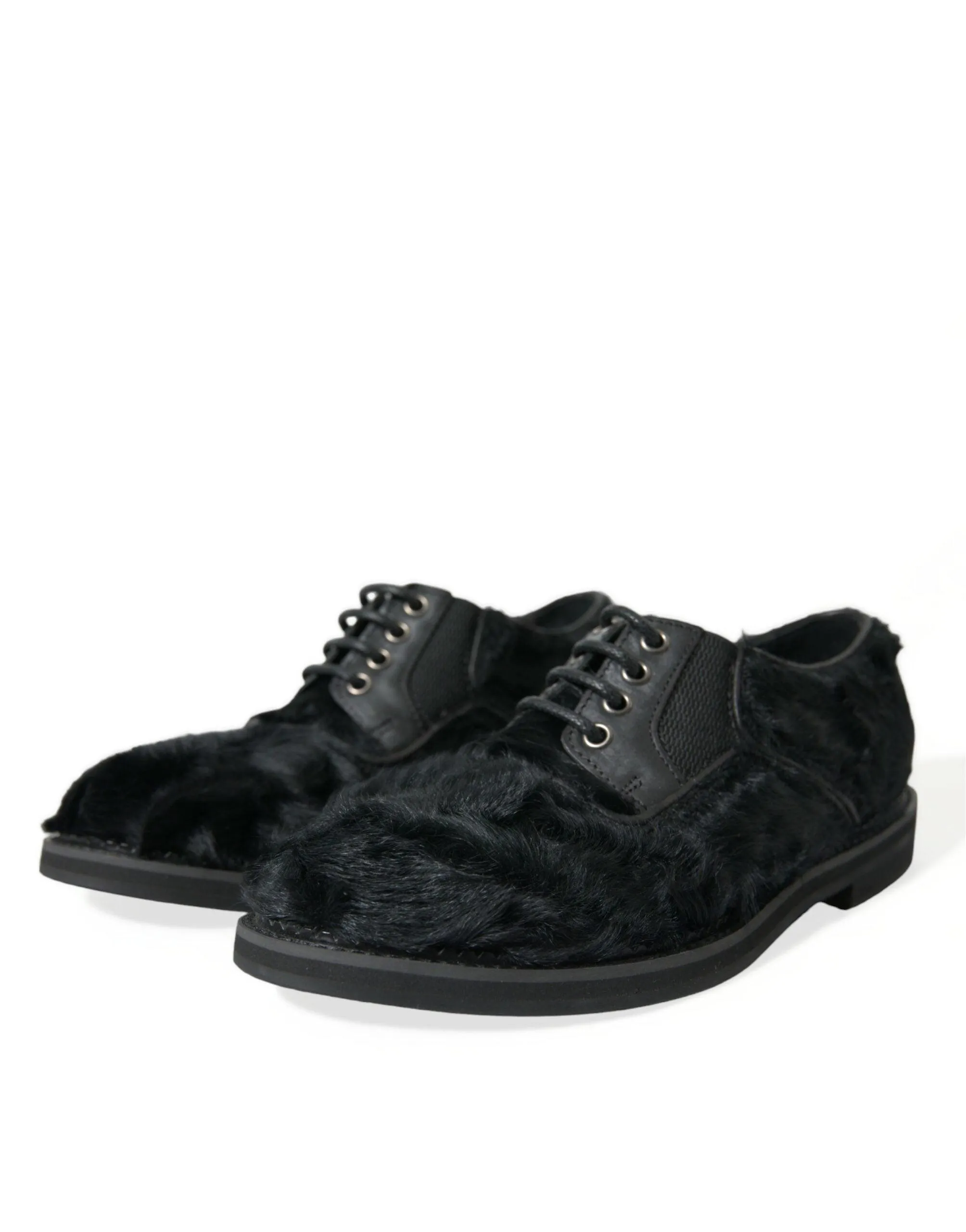 Dolce & Gabbana Elegant Black Fur Derby Dress Sko for Herre