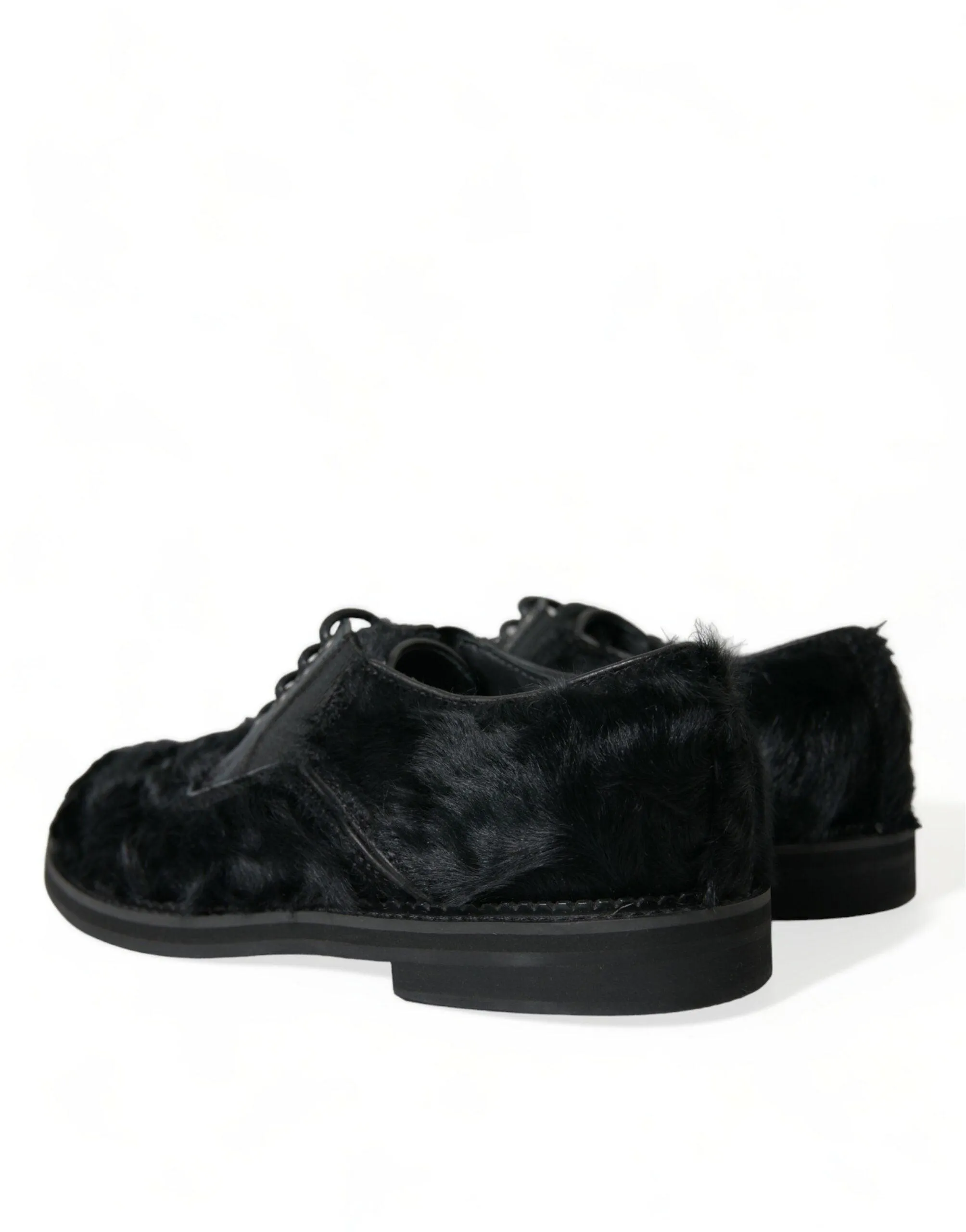 Dolce & Gabbana Elegant Black Fur Derby Dress Sko for Herre