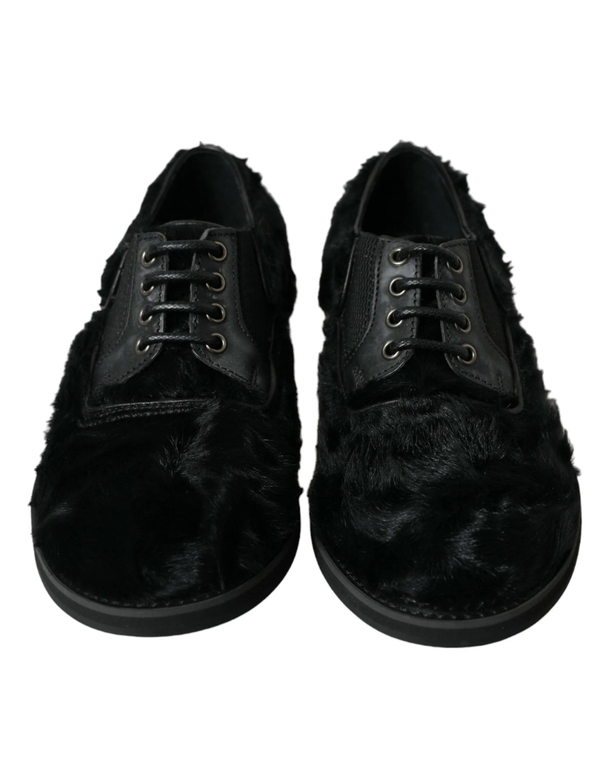 Dolce & Gabbana Elegant Black Fur Derby Dress Sko for Herre