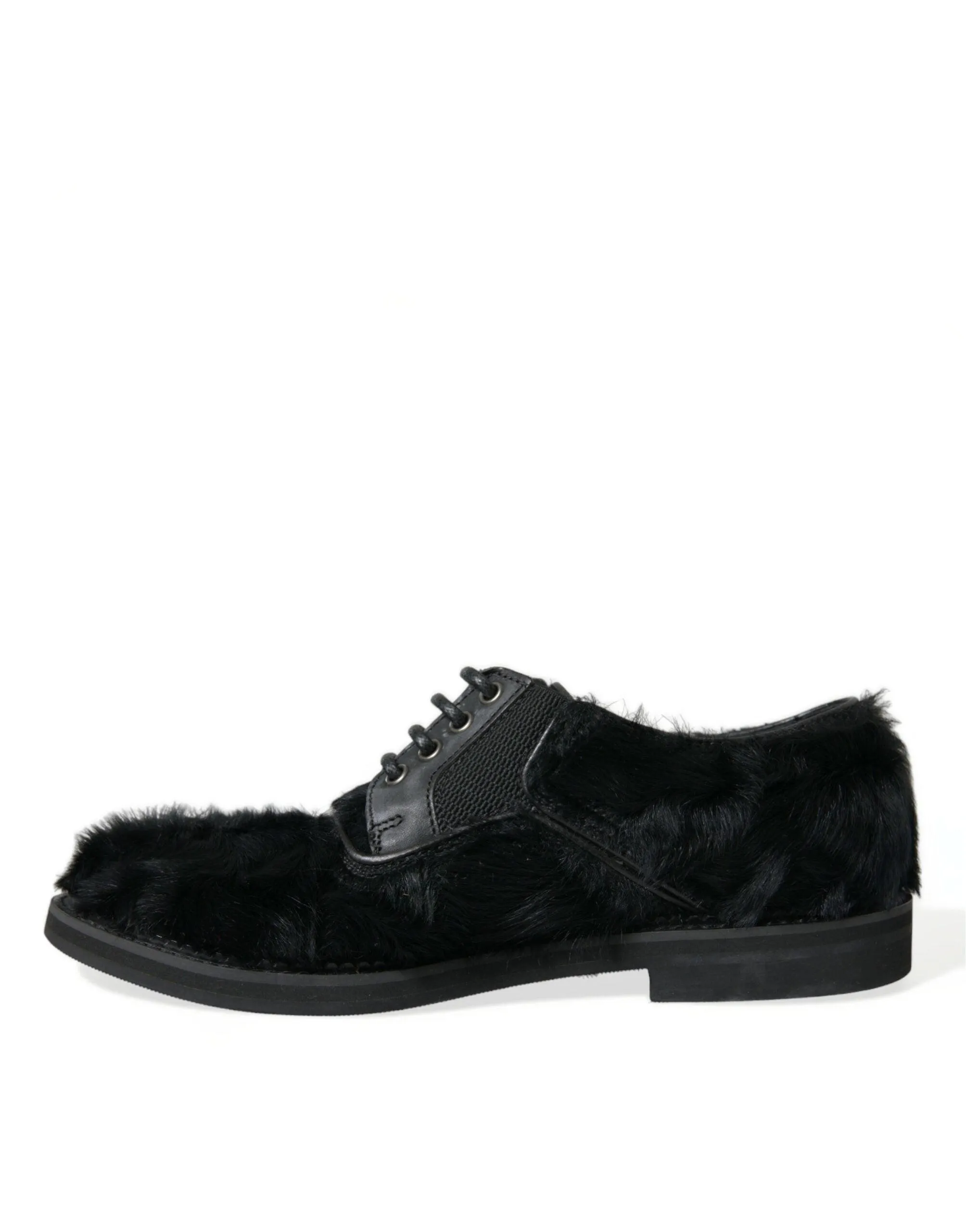 Dolce & Gabbana Elegant Black Fur Derby Dress Sko for Herre