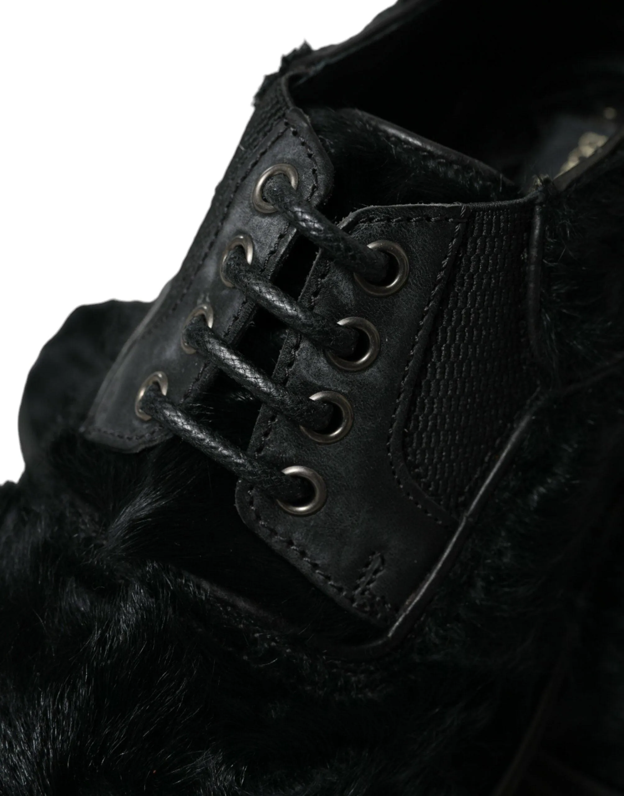 Dolce & Gabbana Elegant Black Fur Derby Dress Sko for Herre