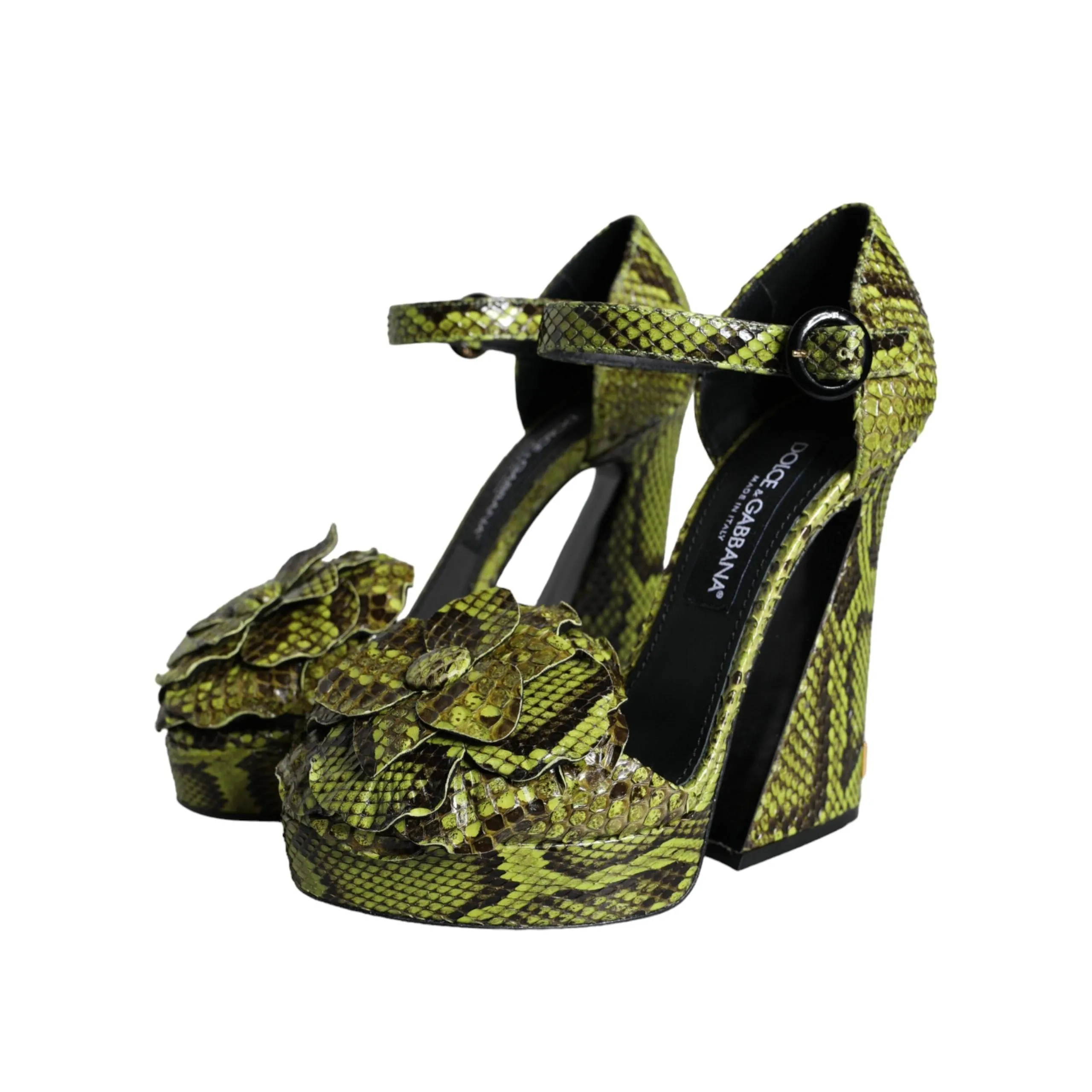 Dolce & Gabbana Green Exotic Leather Ankle Strap Heels Sandals Shoes