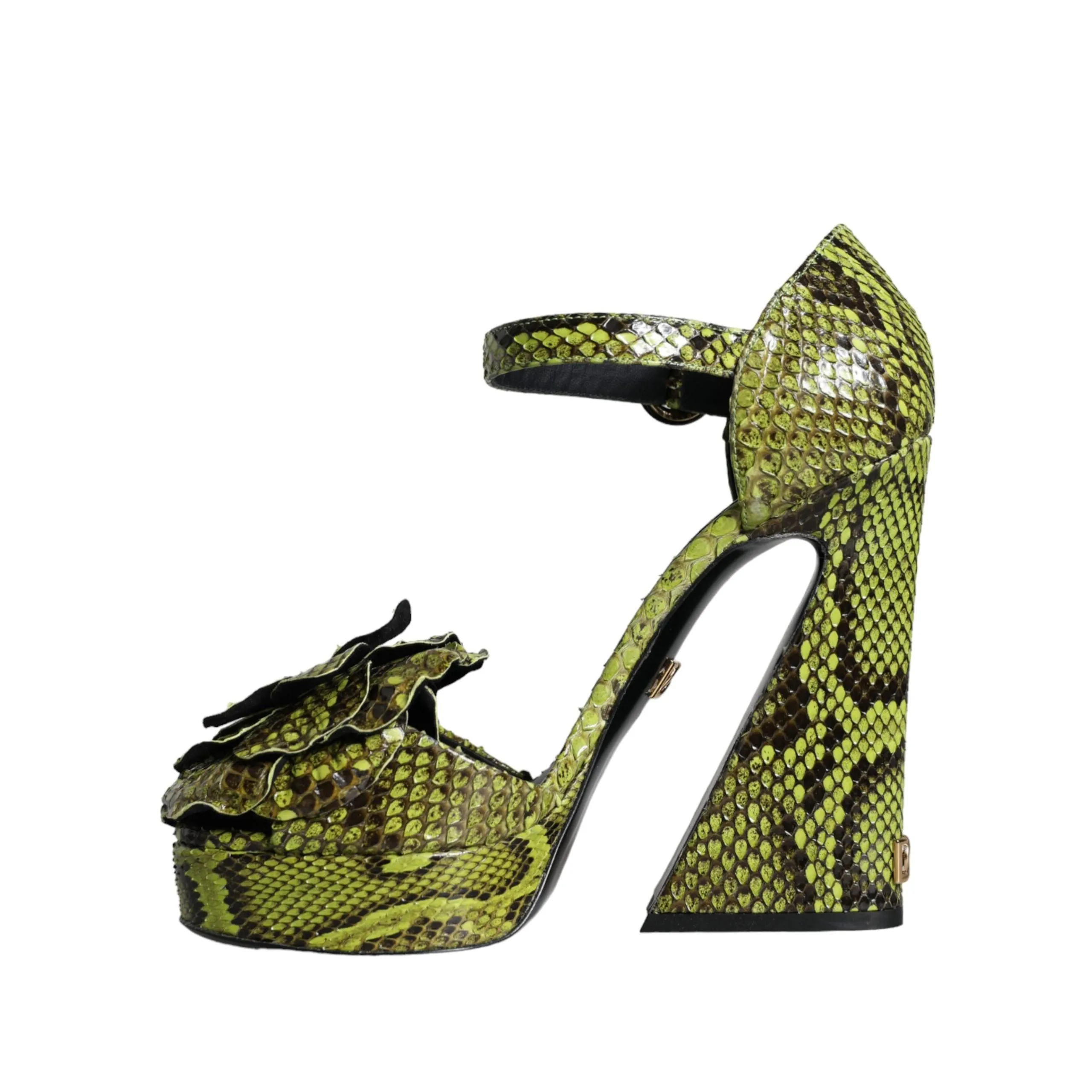 Dolce & Gabbana Green Exotic Leather Ankle Strap Heels Sandals Shoes