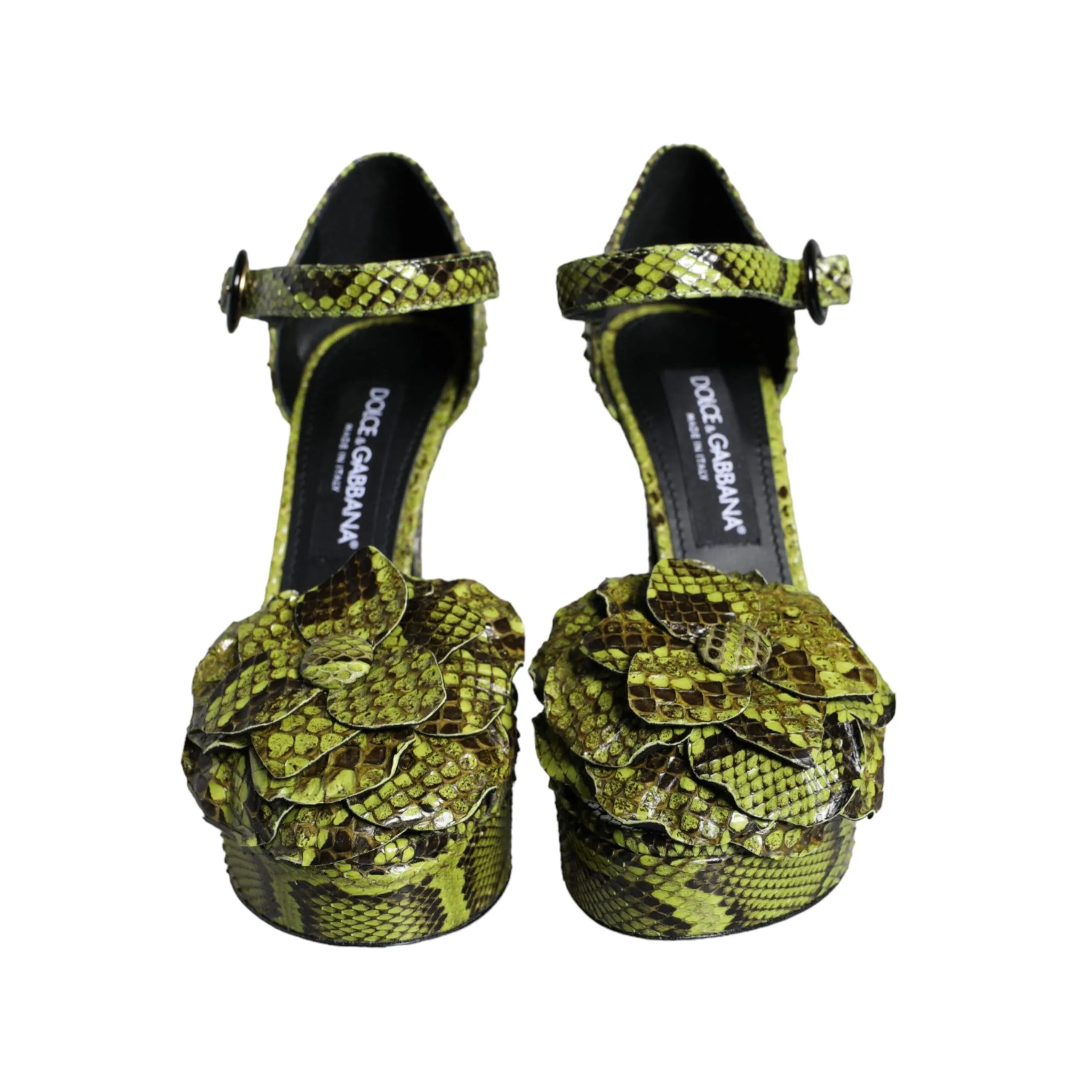 Dolce & Gabbana Green Exotic Leather Ankle Strap Heels Sandals Shoes