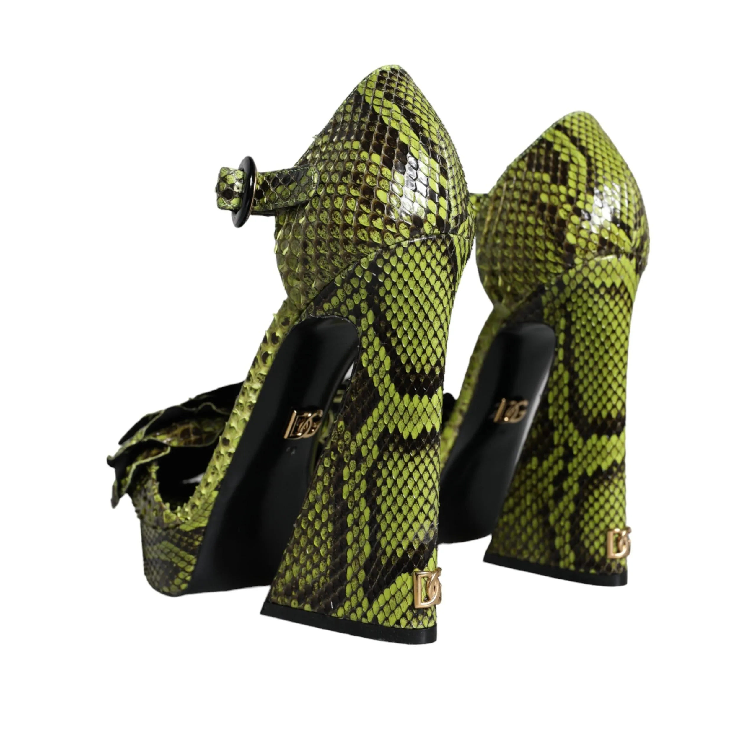 Dolce & Gabbana Green Exotic Leather Ankle Strap Heels Sandals Shoes