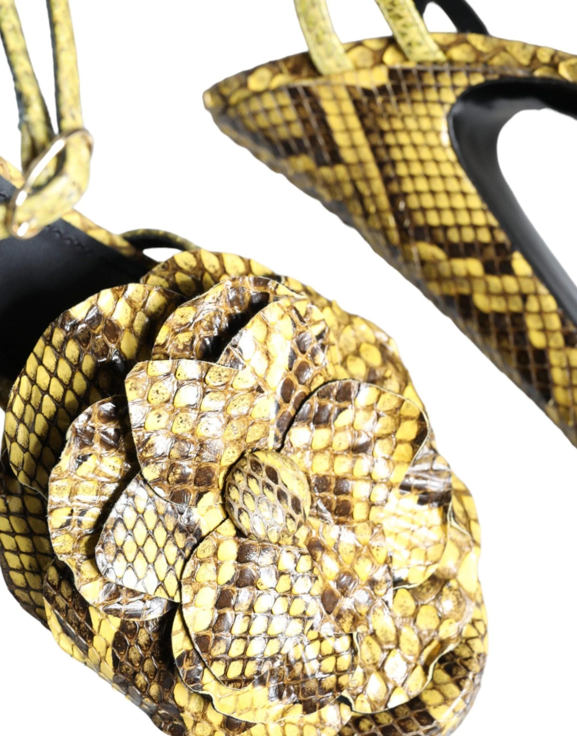 Dolce & Gabbana Yellow Exotic Leather Ankle Strap Heels SandalerSko