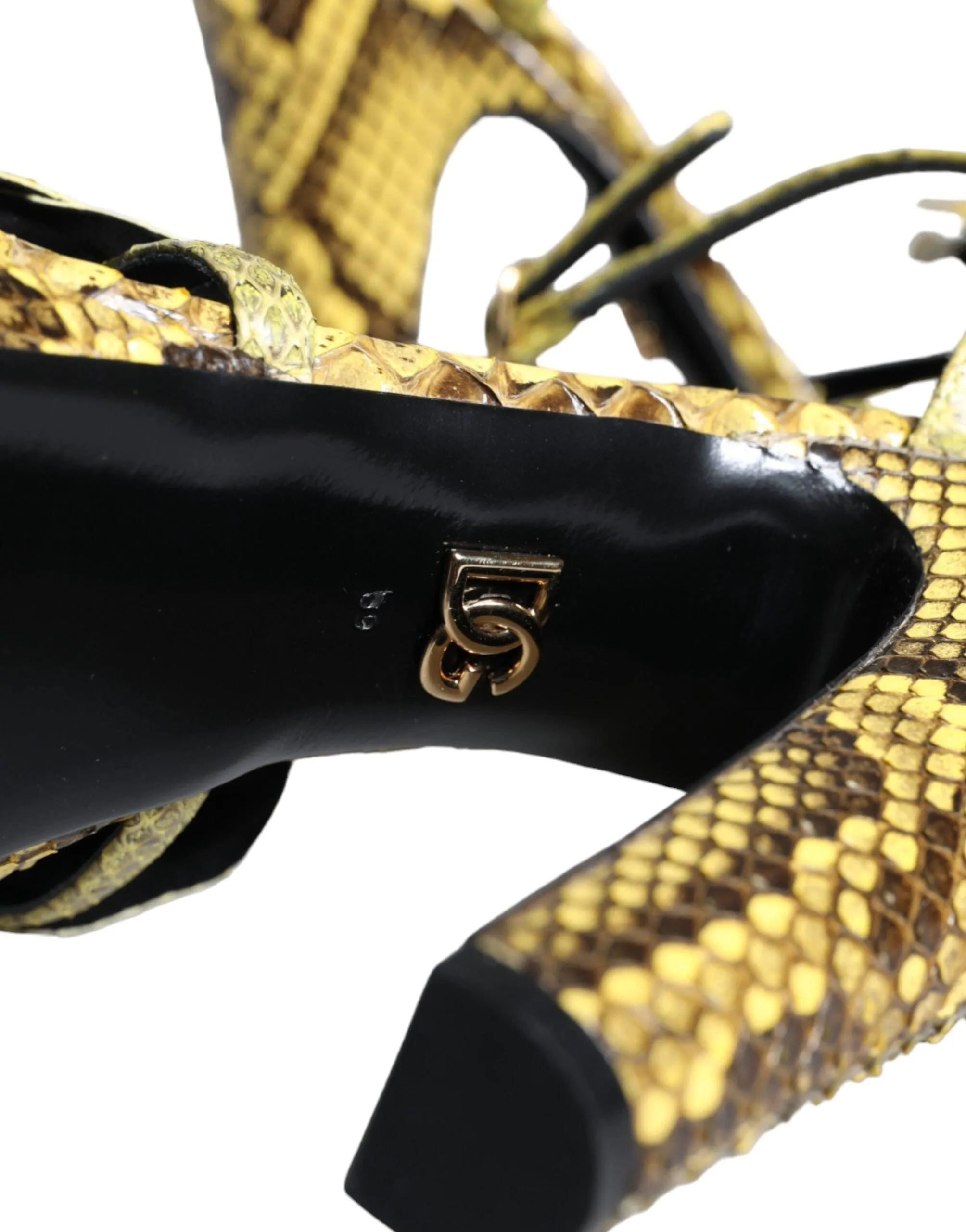 Dolce & Gabbana Yellow Exotic Leather Ankle Strap Heels SandalerSko